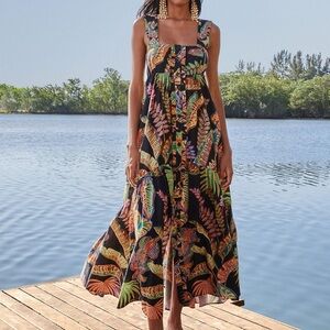 Cool Foliage Black Sleeveless Maxi Dress